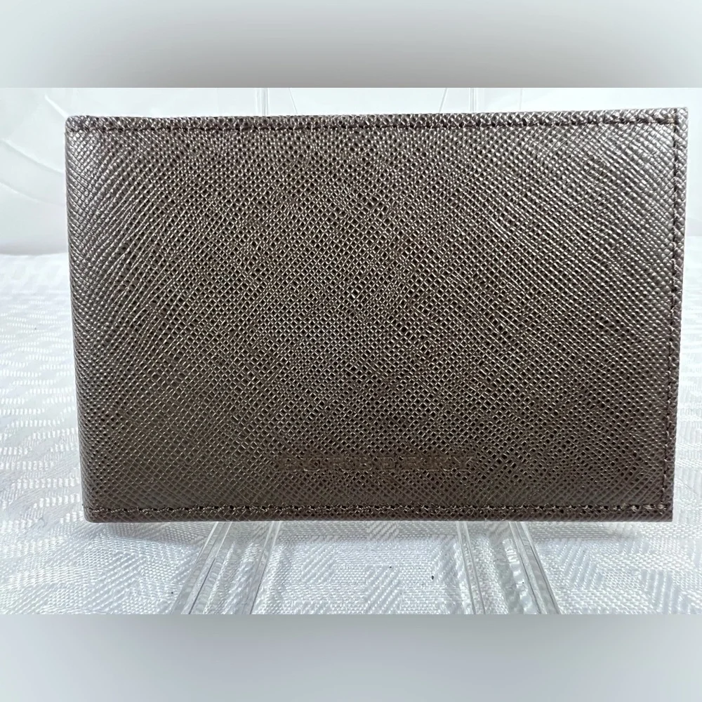 Burberry Brown Saffiano Leather Bifold Card Holder Nova Check w/ Box